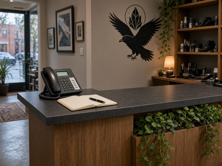 Contact desk at Shoe Repair Crystal Raven in Portland
