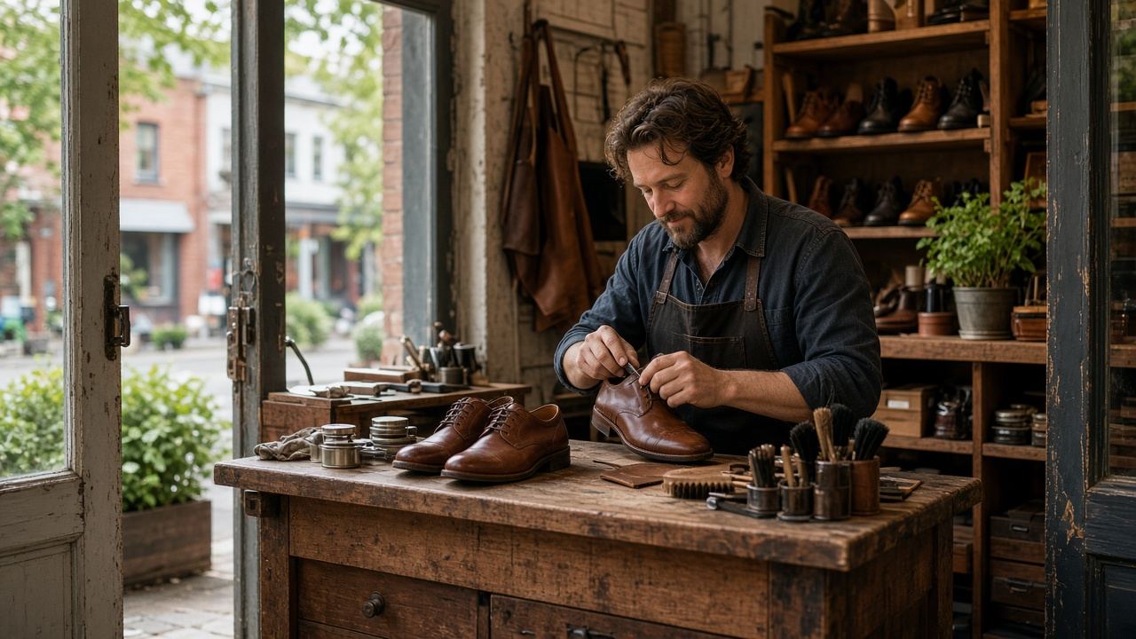 Shoe / leather repair workspace at Shoe Repair Crystal Raven